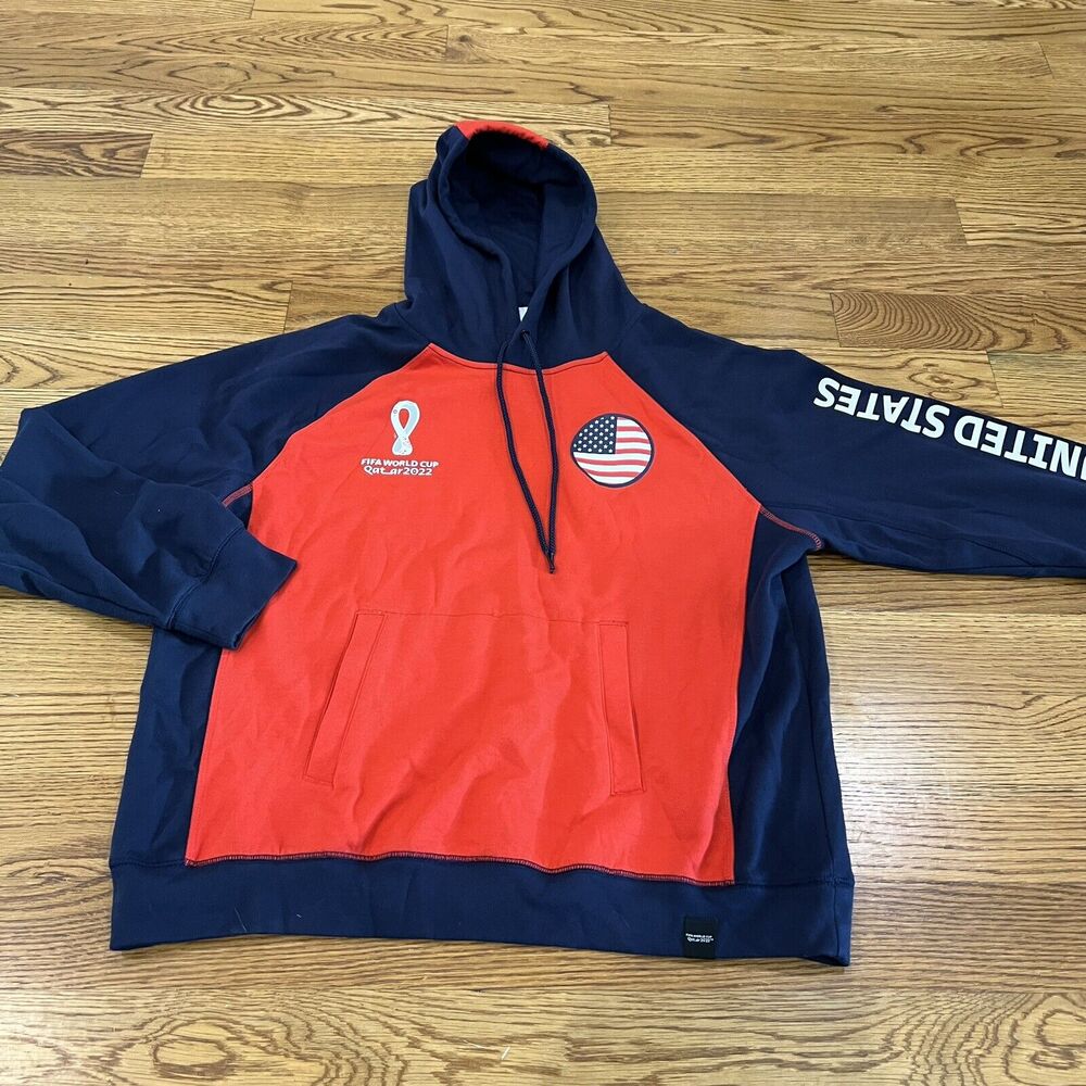 FIFA World Cup Qatar 2022 USA Team Men's Red Blue Hoodie Size XL Soccer